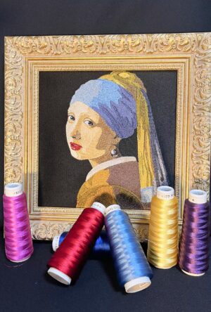 真珠の耳飾りの少女の刺繍絵画